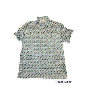 Vineyard Vines White Blue Performance Logo Mens Golf Polo Shirt Size XL Glasses